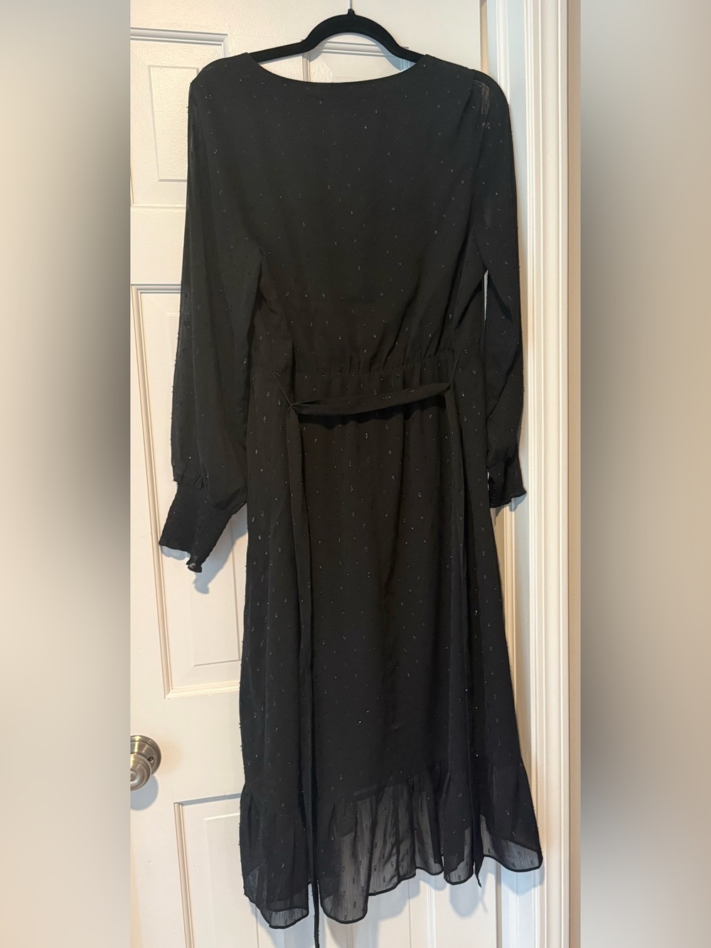Black Swiss Dot Wrap Midi Dress Women’s Size L 12/14 - Picture 6 of 8